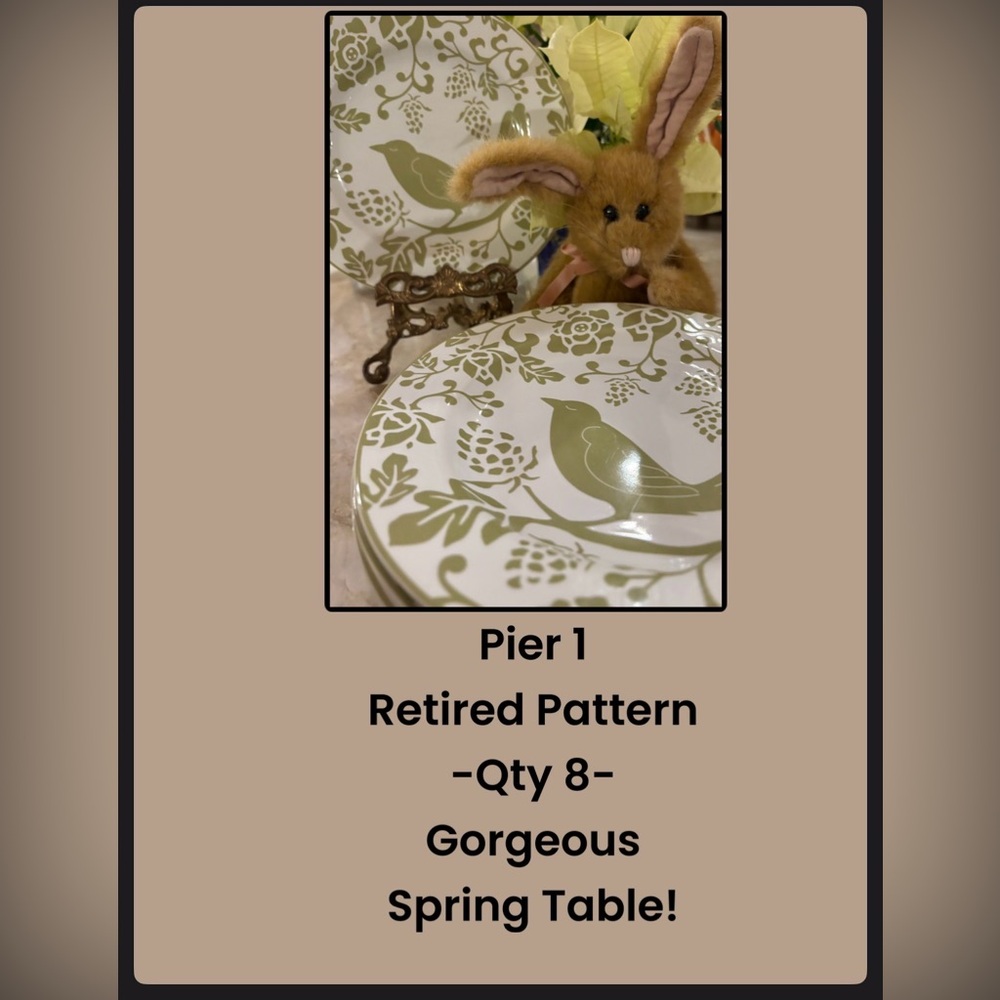 Pier 1 Retired Green Bird Collection - Dessert/Salad Plates, Quantity 8, 5.25" D